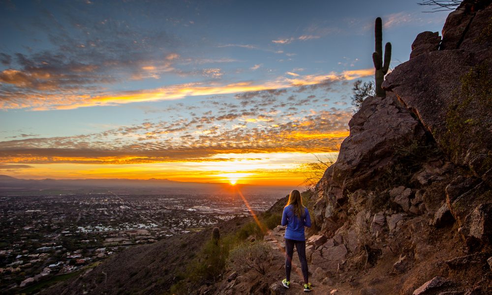 Woman,Or,Girl,Watching,Sunrise,In,Phoenix,,Arizona